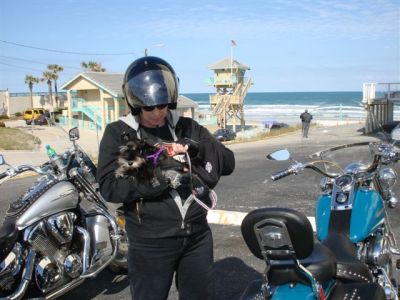 Terri with the bike and the new puppy!